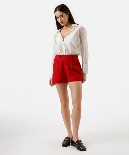short feminino de alfaiataria com bolsos vermelho 36 short feminino de alfaiataria com bolsos vermelho 36