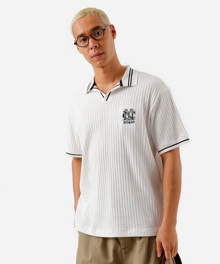 polo box fit masculina com bordado canelada off white PP polo box fit masculina com bordado canelada off white PP