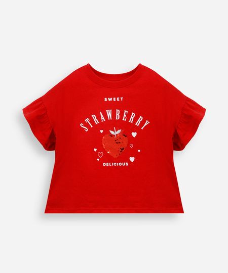 camiseta infantil de algodão com paetê vermelho 10 camiseta infantil de algodão com paetê vermelho 10
