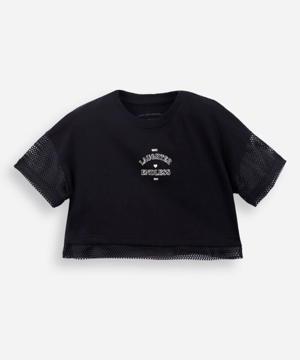 blusa infantil tela mangas curtas preta