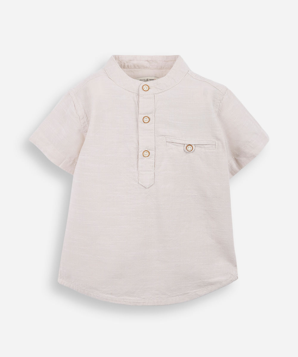 Vista 2 camisa infantil manga curta gola padre com bolso bege Bege Claro Bege Claro