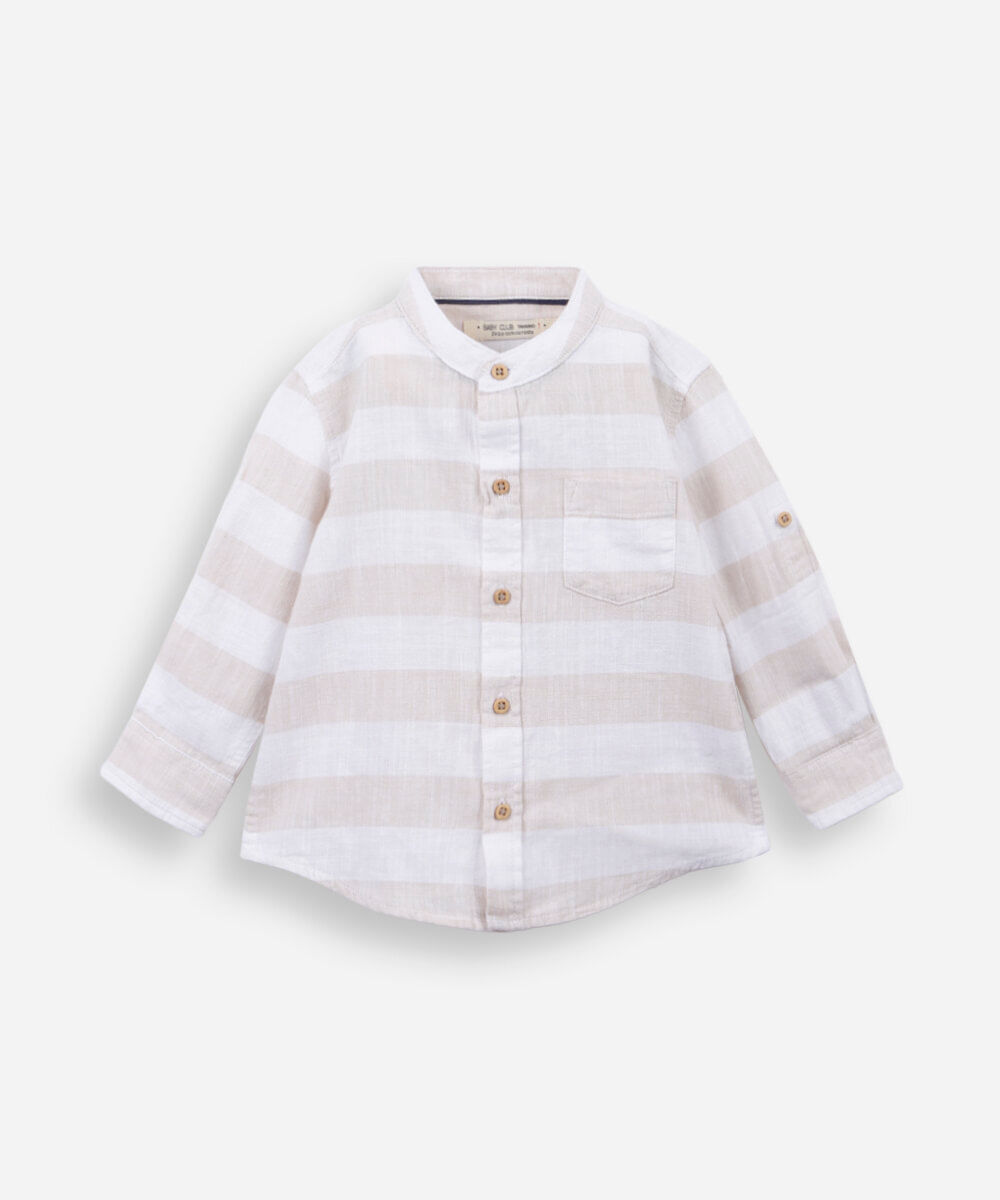 camisa infantil manga longa listrada bege
