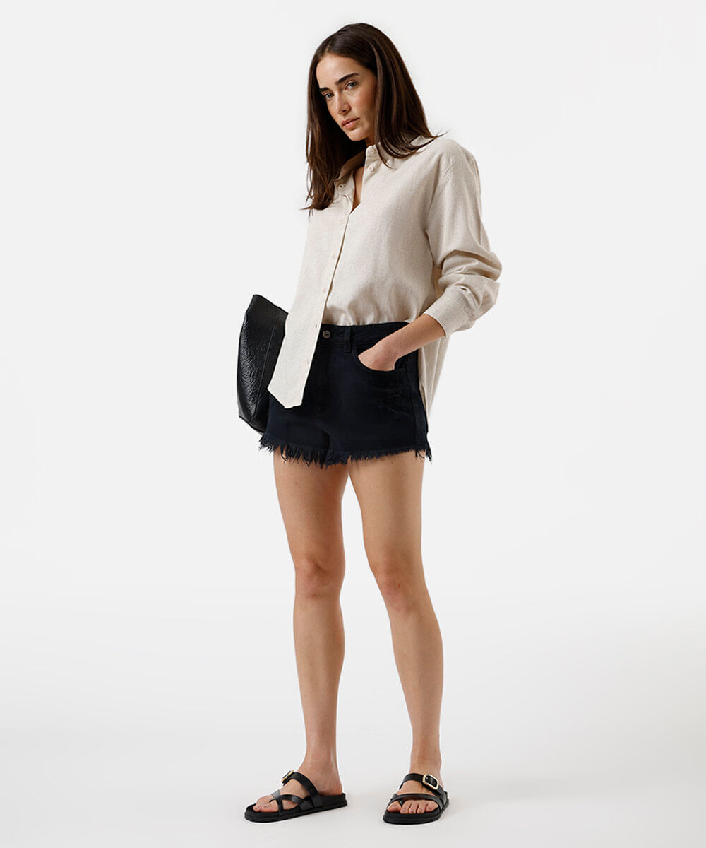 short curto feminino jeans destroyed preto