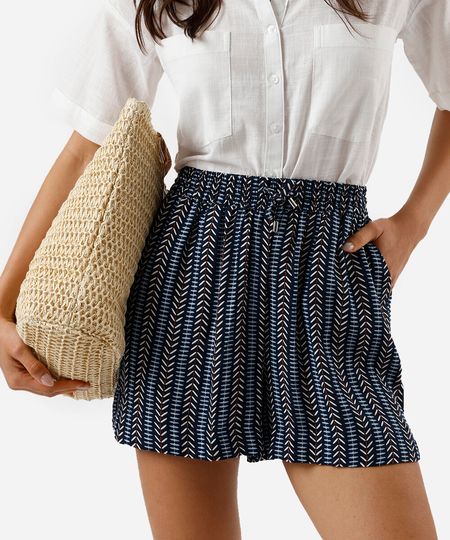 short feminino de viscose cós elástico étnico azul M