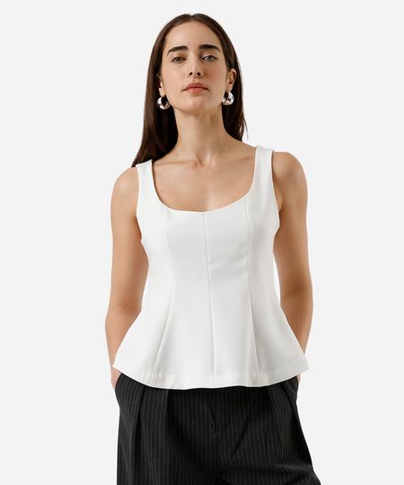 regata peplum feminina com recortes off white GG regata peplum feminina com recortes off white GG