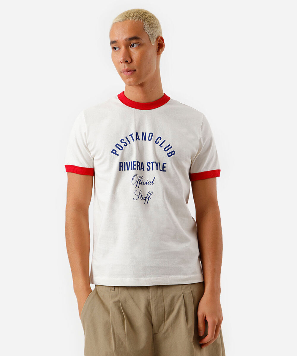 Vista 2 camiseta masculina de algodão positano club C&A OFF White C&A OFF White