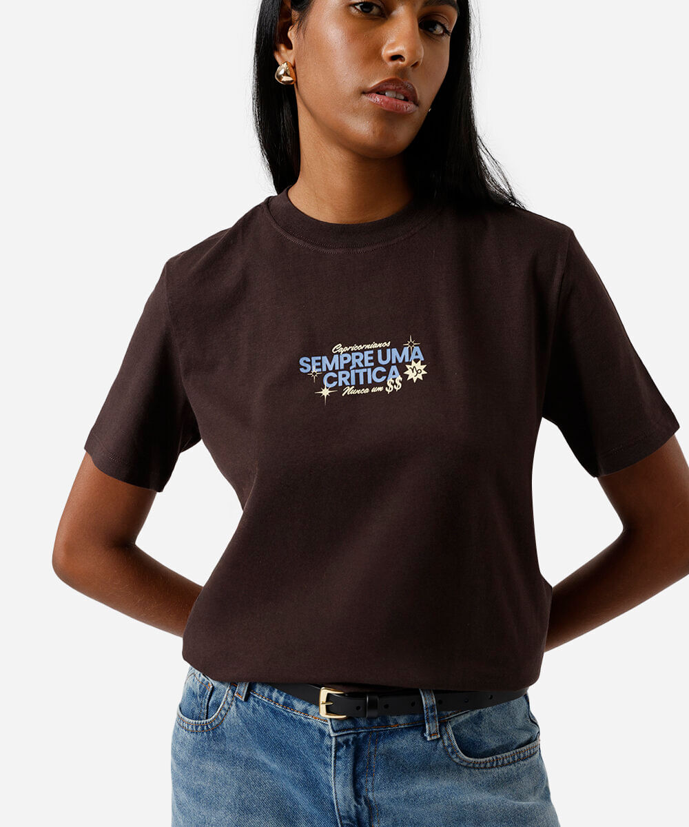 camiseta feminina de algodão signo capricórnio márcia sensitiva marrom