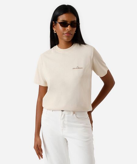 camiseta feminina de algodão signo libra márcia sensitiva bege P camiseta feminina de algodão signo libra márcia sensitiva bege P