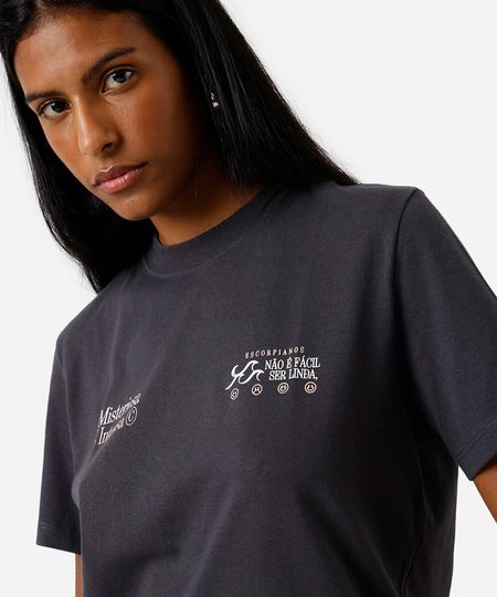 camiseta feminina de algodão signo escorpião márcia sensitiva cinza PP