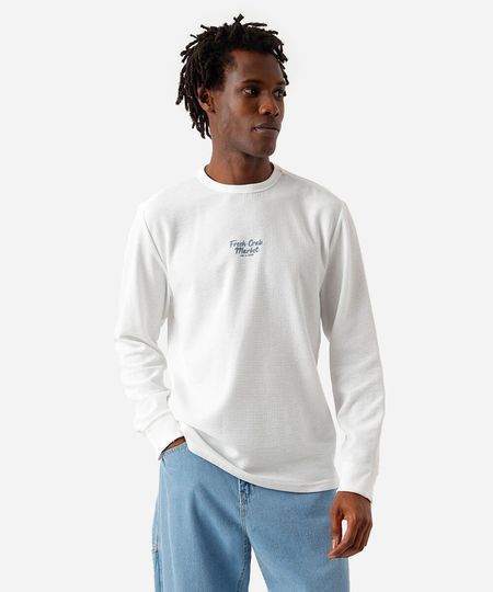 camiseta masculina mangas longas texturizada off white P