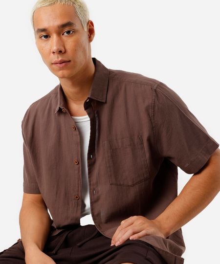 camisa masculina de algodão manga curta com bolso marrom G camisa masculina de algodão manga curta com bolso marrom G