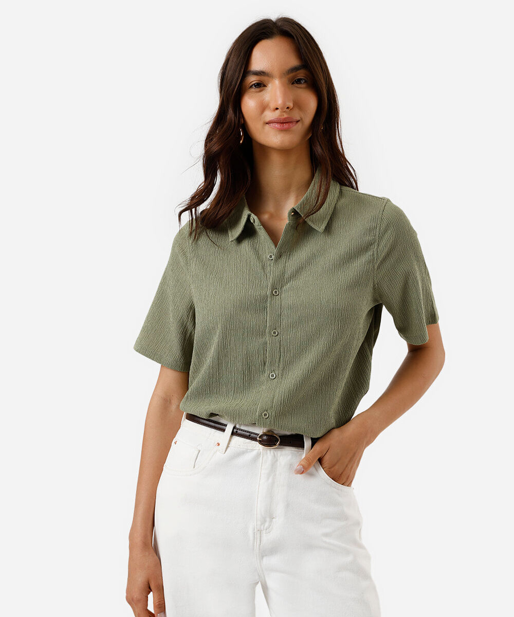 camisa básica feminina texturizada verde