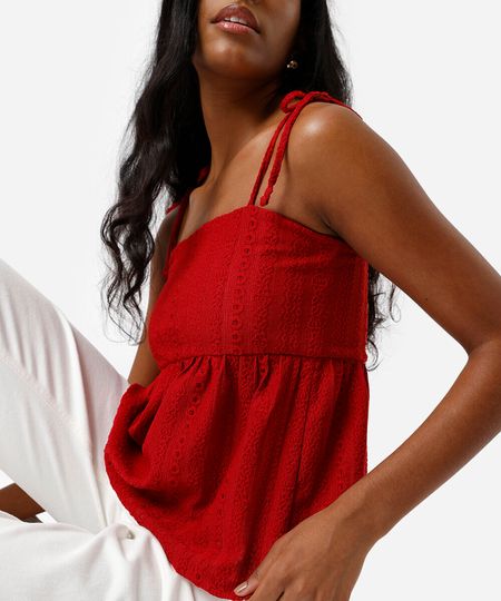 blusa feminina com alças texturizada vermelho M