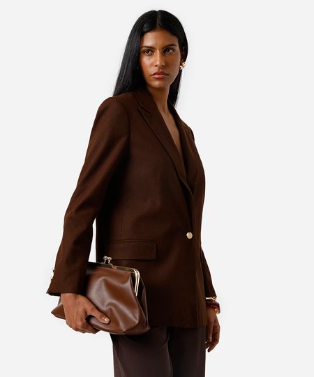 blazer de alfaiataria feminino com linho marrom PP