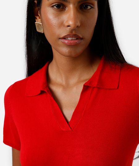 polo básica feminina de tricot manga curta vermelha P polo básica feminina de tricot manga curta vermelha P