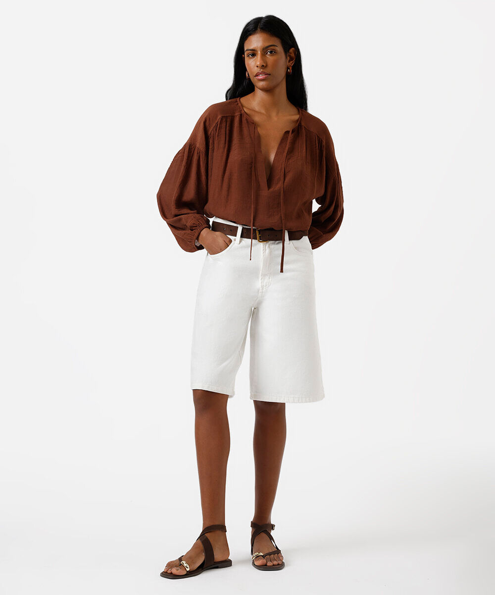 bermuda jorts feminina de sarja off white