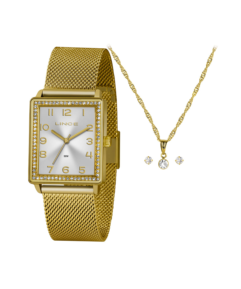kit relógio feminino lince analógico lqg4665l kadts2kx dourado