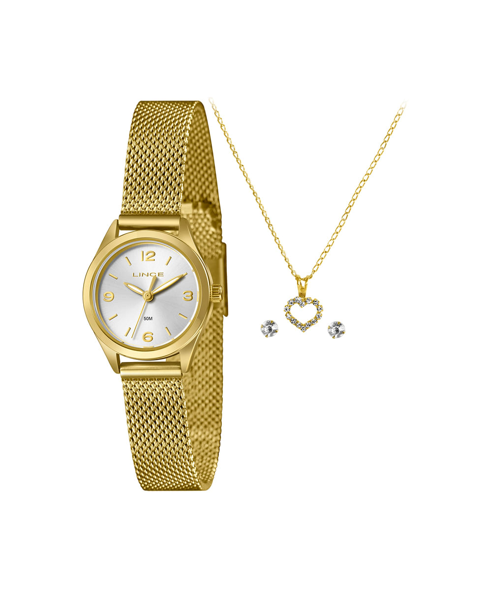 kit relógio feminino lince analógico lrgh271l25 kbrls2kx dourado