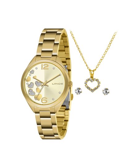 kit relógio feminino lince analógico lrg4710l kp09c2kx dourado UNICO