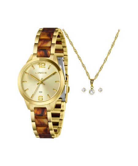 kit relógio feminino lince analógico lrt4805l36 kaeec2kn dourado UNICO