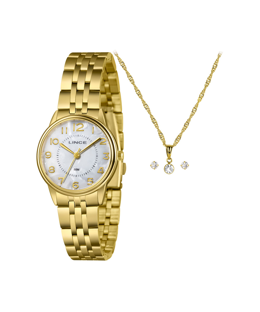 kit relógio feminino lince analógico lrgm027l32 kaebb2kx dourado