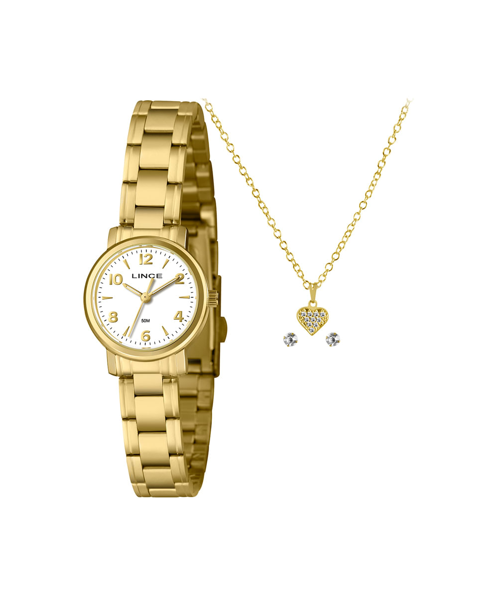 kit relógio feminino lince analógico lrgh270l25 kbrjb2kx dourado