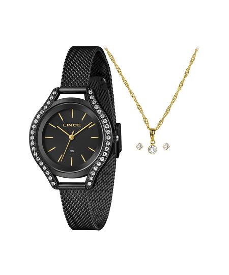 kit relógio feminino lince analógico lrnm059l36 kad8p1px preto UNICO
