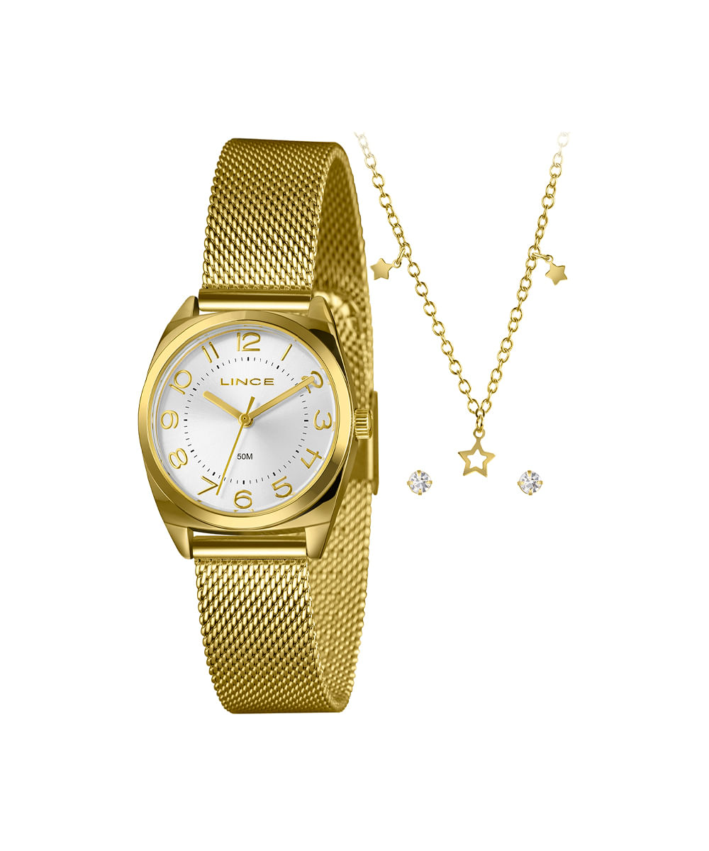 kit relógio feminino lince analógico lrgh224l30 k0dqs2kx dourado