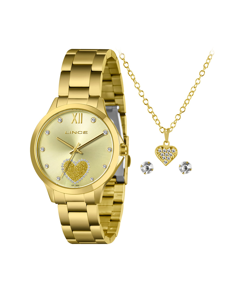 kit relógio feminino lince analógico lrg4808l40 kbpgcckx dourado
