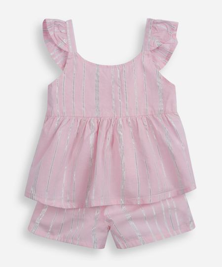 conjunto curto infantil de algodão com lurex listrado rosa 4 conjunto curto infantil de algodão com lurex listrado rosa 4