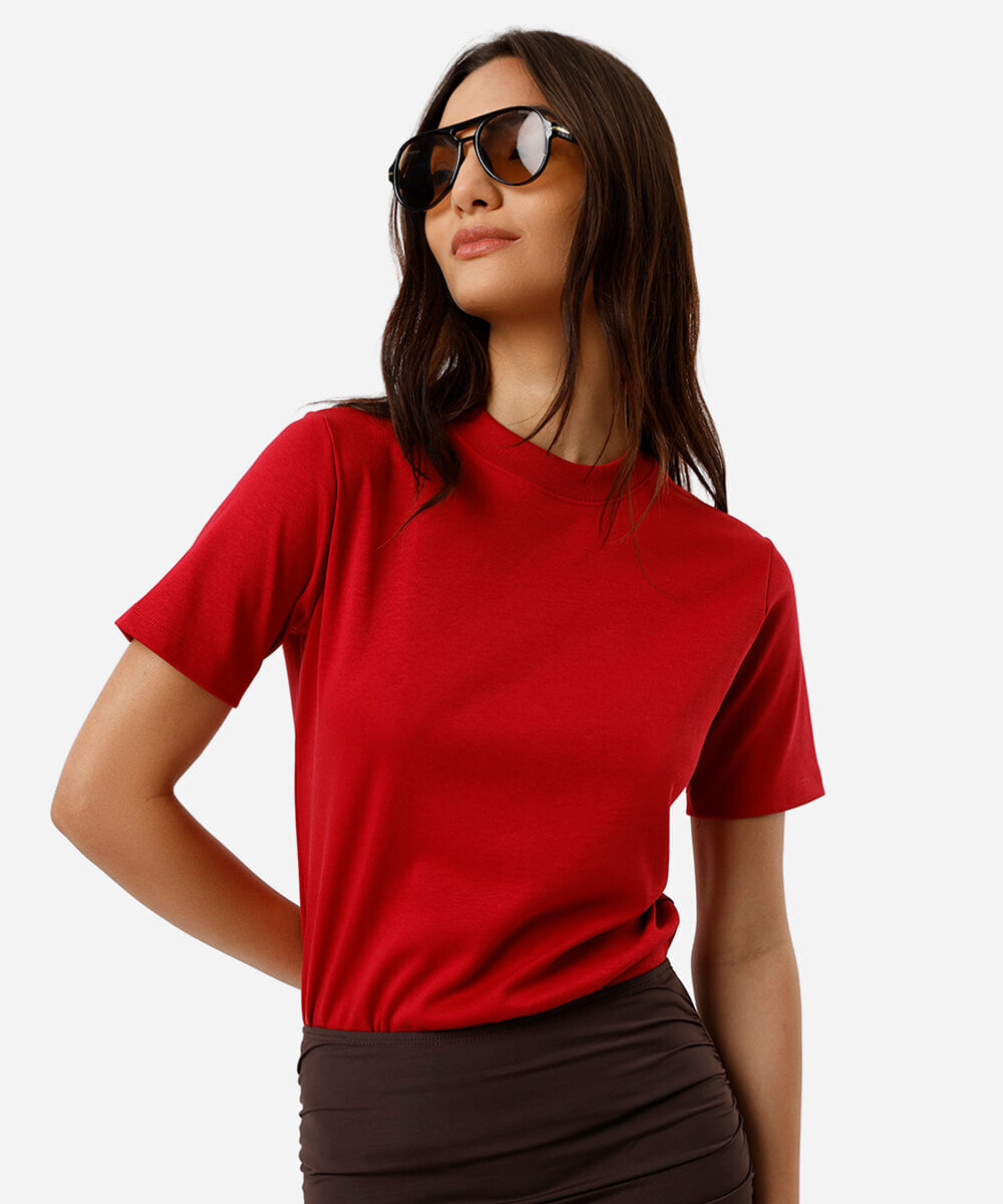 camiseta classic feminina de algodão peruano interlock vermelha