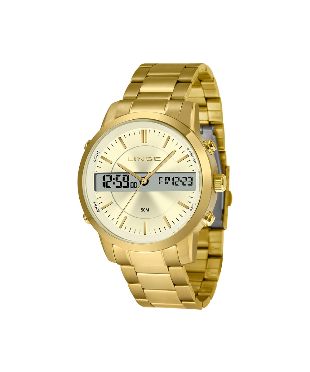 relógio masculino lince analógico digital mag4489l c1kx dourado