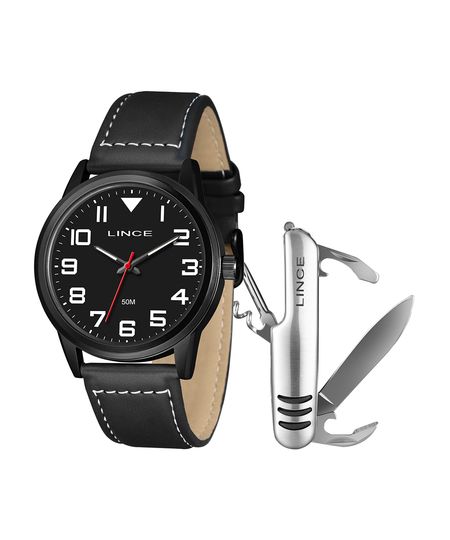 kit relógio masculino lince analógico mrch251l46 kabtp2pb preto UNICO