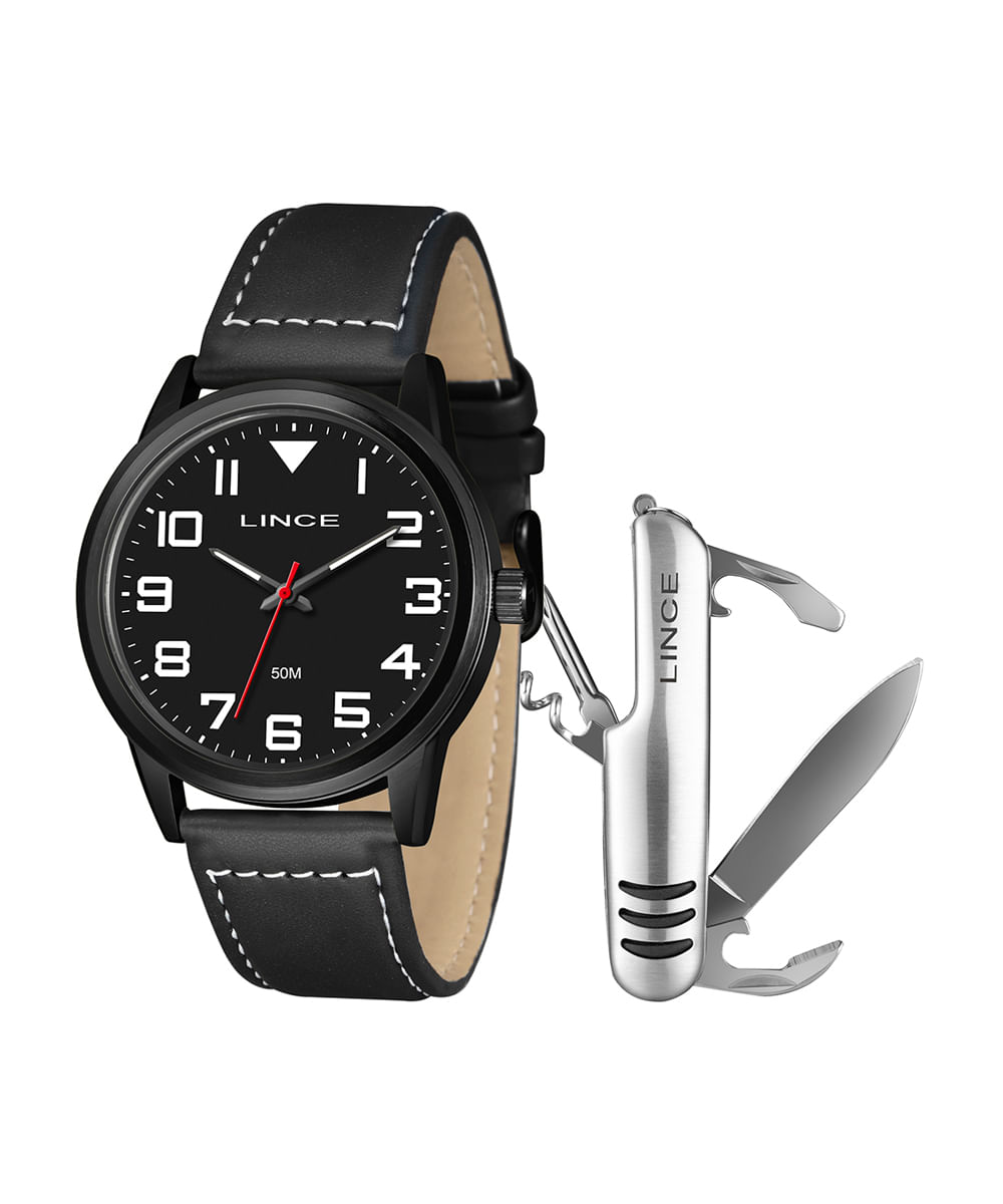kit relógio masculino lince analógico mrch251l46 kabtp2pb preto