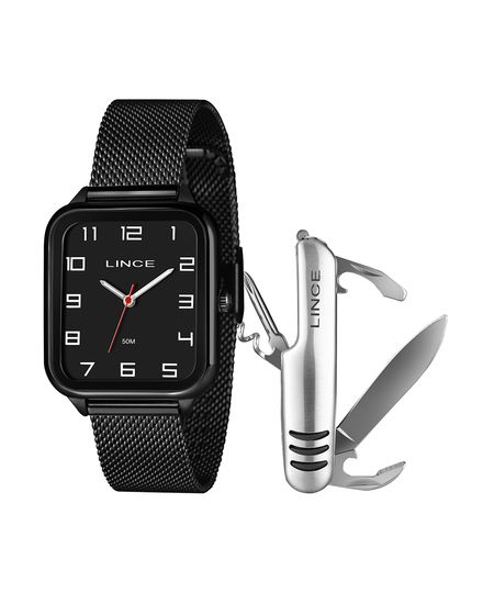 kit relógio masculino lince analógico mqnh247l34 kabnp2px preto UNICO