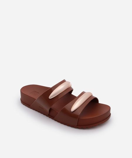 rasteira slide metal zaxy marrom 36