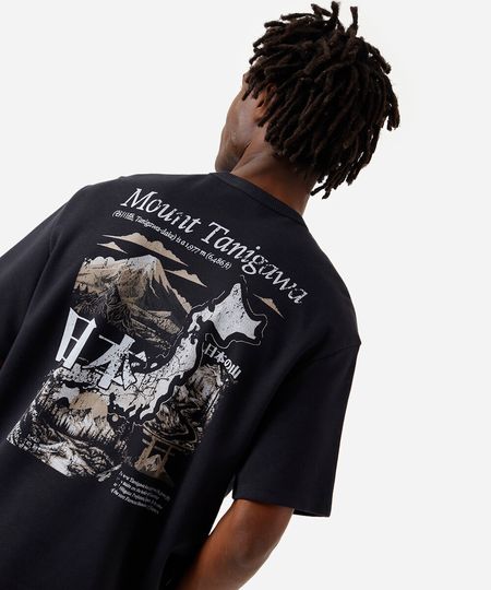 camiseta box fit masculina com algodão estampada preta P camiseta box fit masculina com algodão estampada preta P