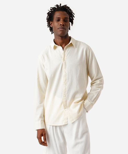camisa masculina de linho e algodão manga longa amarela P