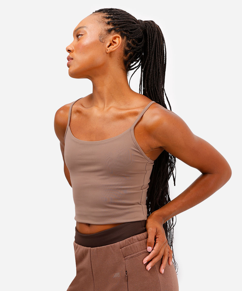 regata cropped decote nadador esportiva ace marrom