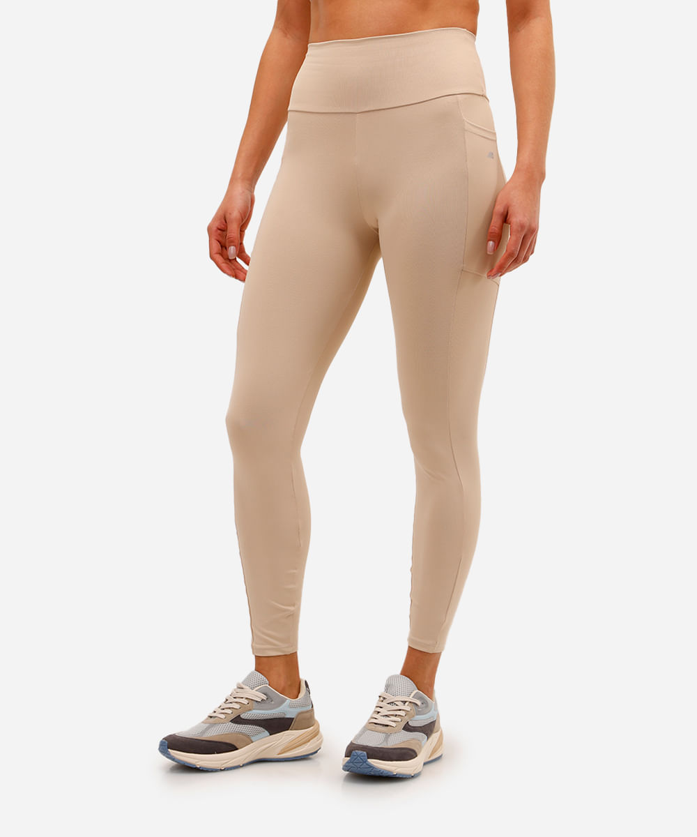 calça legging cintura alta com bolso esportiva ace bege