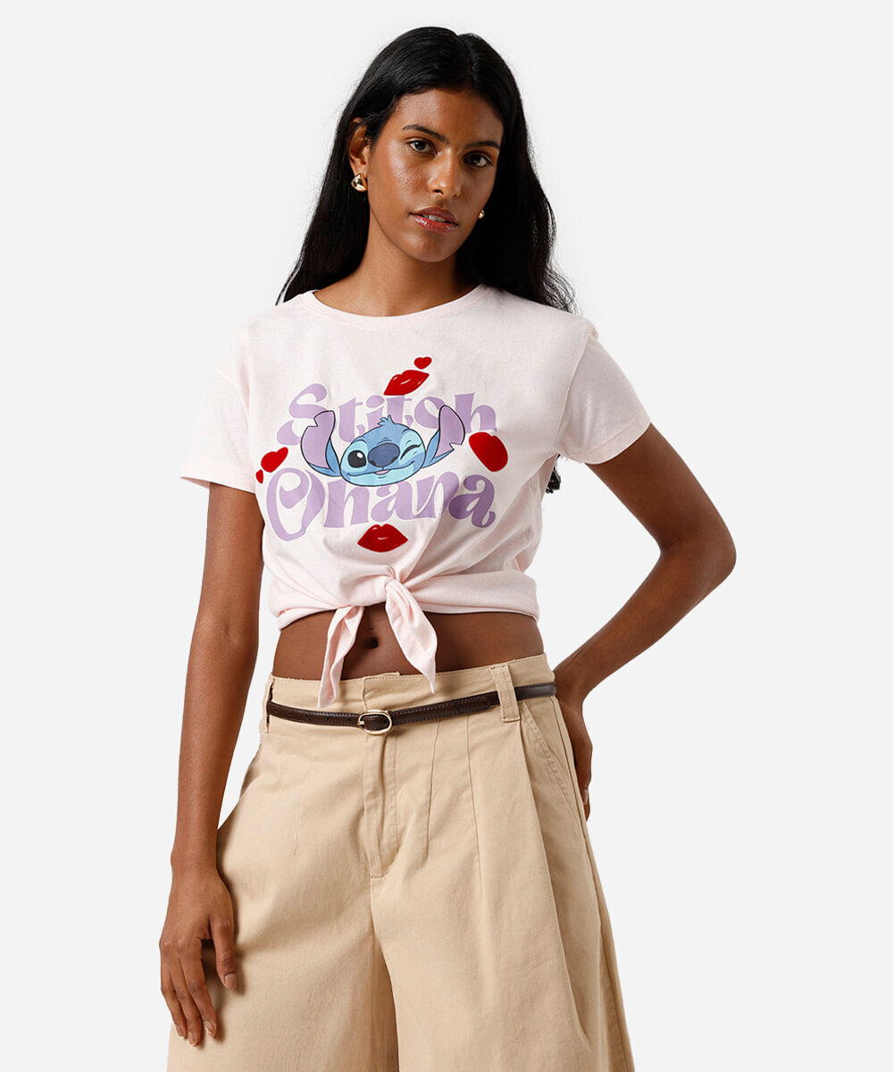 camiseta feminina de algodão stitch rosa