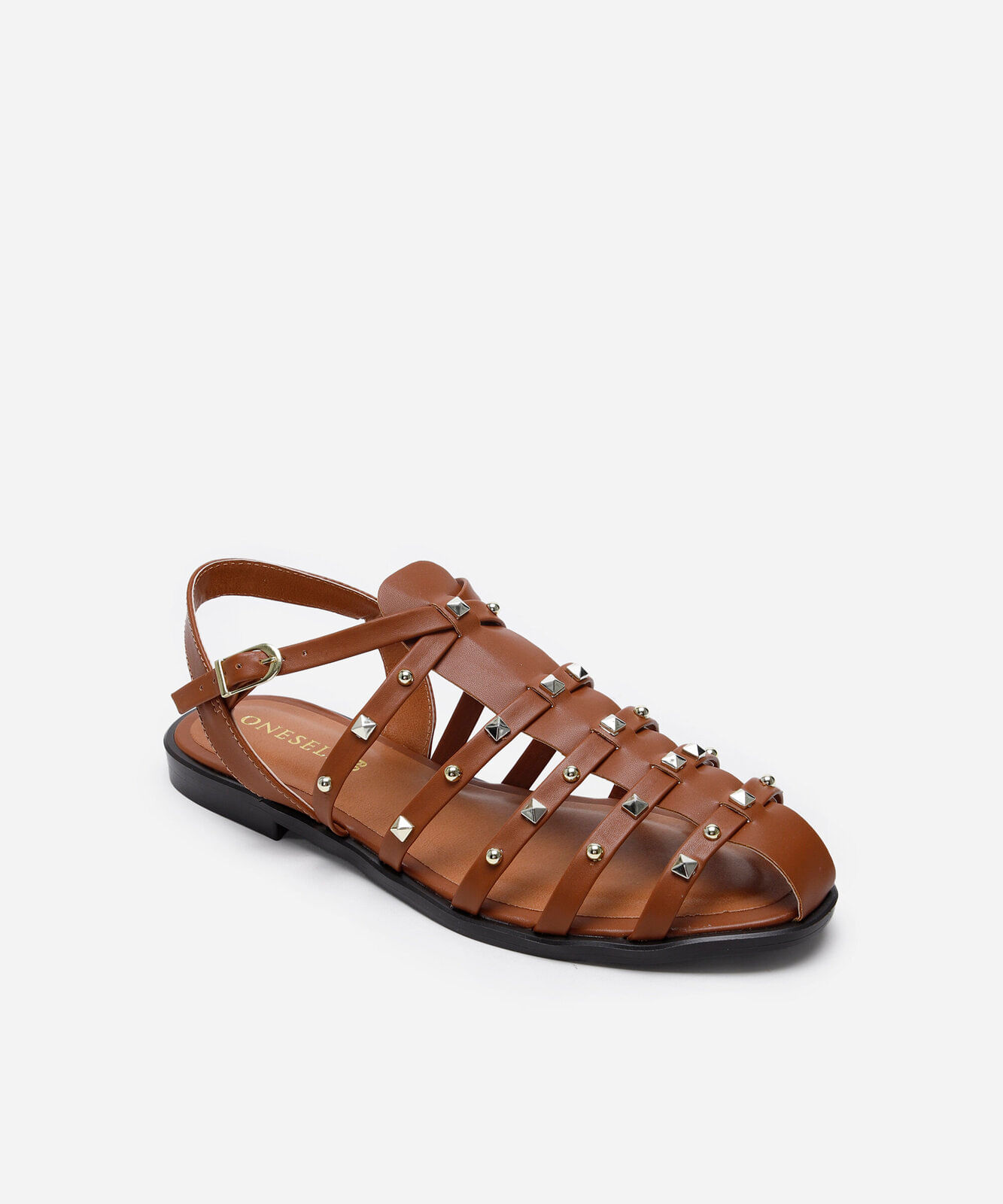 sandália feminina fisherman com metais oneself marrom