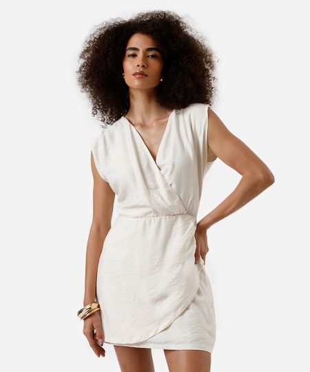 vestido curto feminino com viscose decote v texturizado bege GG