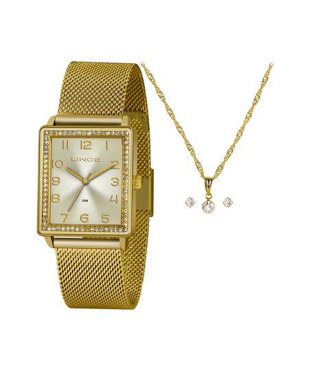 kit relógio feminino lince analógico lqg4665l kablc2kx dourado UNICO