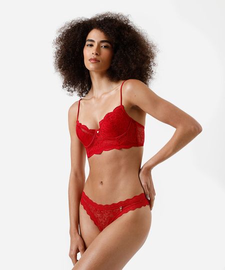 calcinha biquíni feminina de renda floral vermelha P