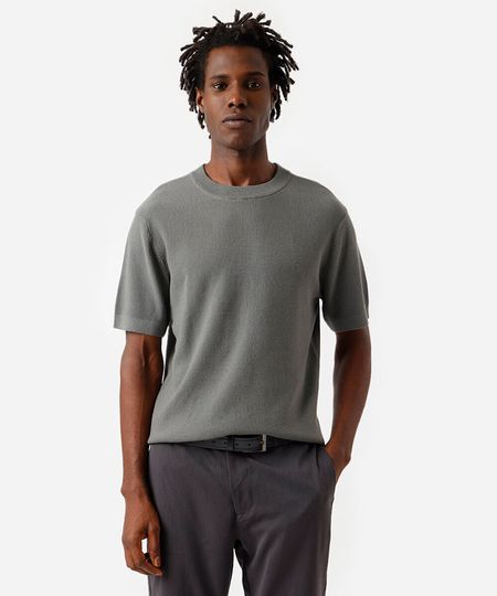 camiseta masculina de tricot manga curta verde P camiseta masculina de tricot manga curta verde P