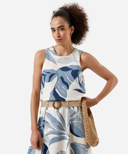 regata feminina com linho folhagens colorido PP regata feminina com linho folhagens colorido PP