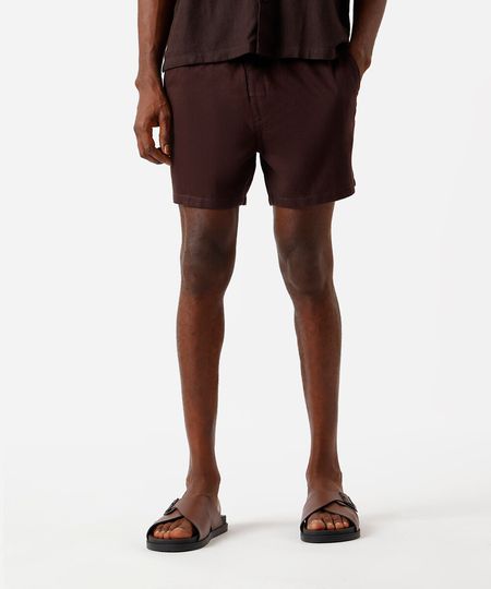 bermuda jogger de linho com cordão marrom G bermuda jogger de linho com cordão marrom G