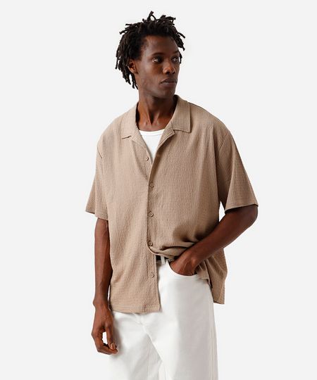 camisa masculina manga curta texturizada bege P