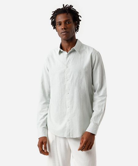 camisa masculina de linho e algodão manga longa verde GG